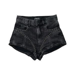Studded denim mini body contour shorts